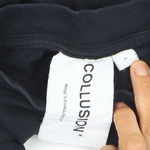COLLUSION Men's Black Cotton Crew Neck Short Sleeve T-Shirt S