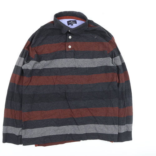 Marks and Spencer Blue Harbour Men's Multicoloured Striped XL Long Sleeve Polo Shirt