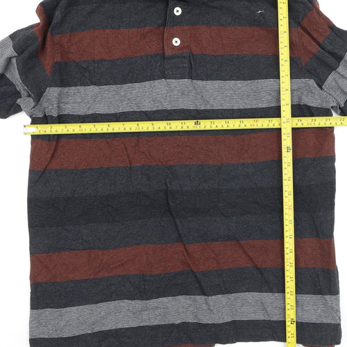 Marks and Spencer Blue Harbour Men's Multicoloured Striped XL Long Sleeve Polo Shirt