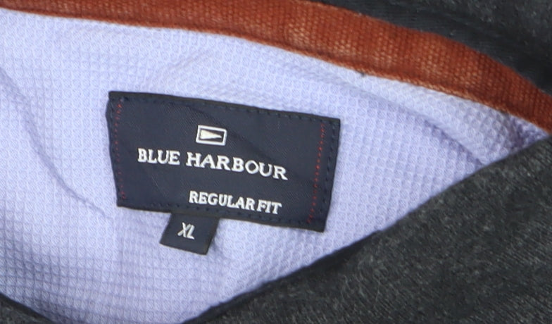 Marks and Spencer Blue Harbour Men's Multicoloured Striped XL Long Sleeve Polo Shirt