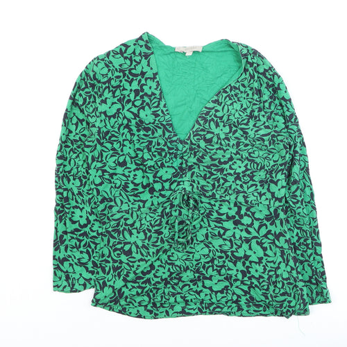 Hobbs Women Green Floral Long Sleeve Wrap Blouse Size S