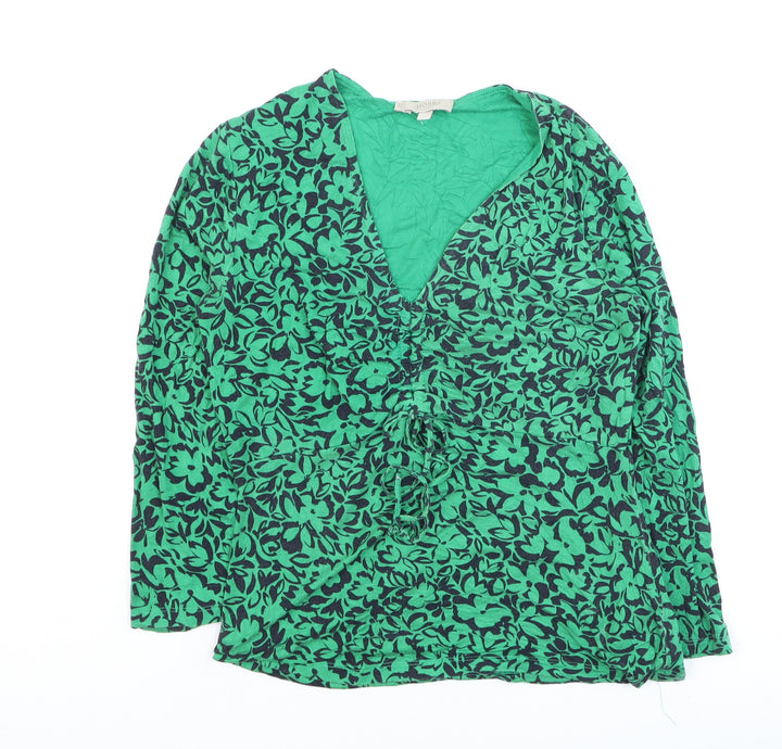 Hobbs Women Green Floral Long Sleeve Wrap Blouse Size S