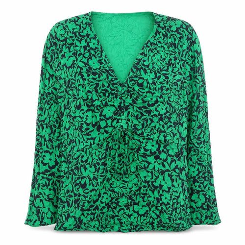 Hobbs Women Green Floral Long Sleeve Wrap Blouse Size S