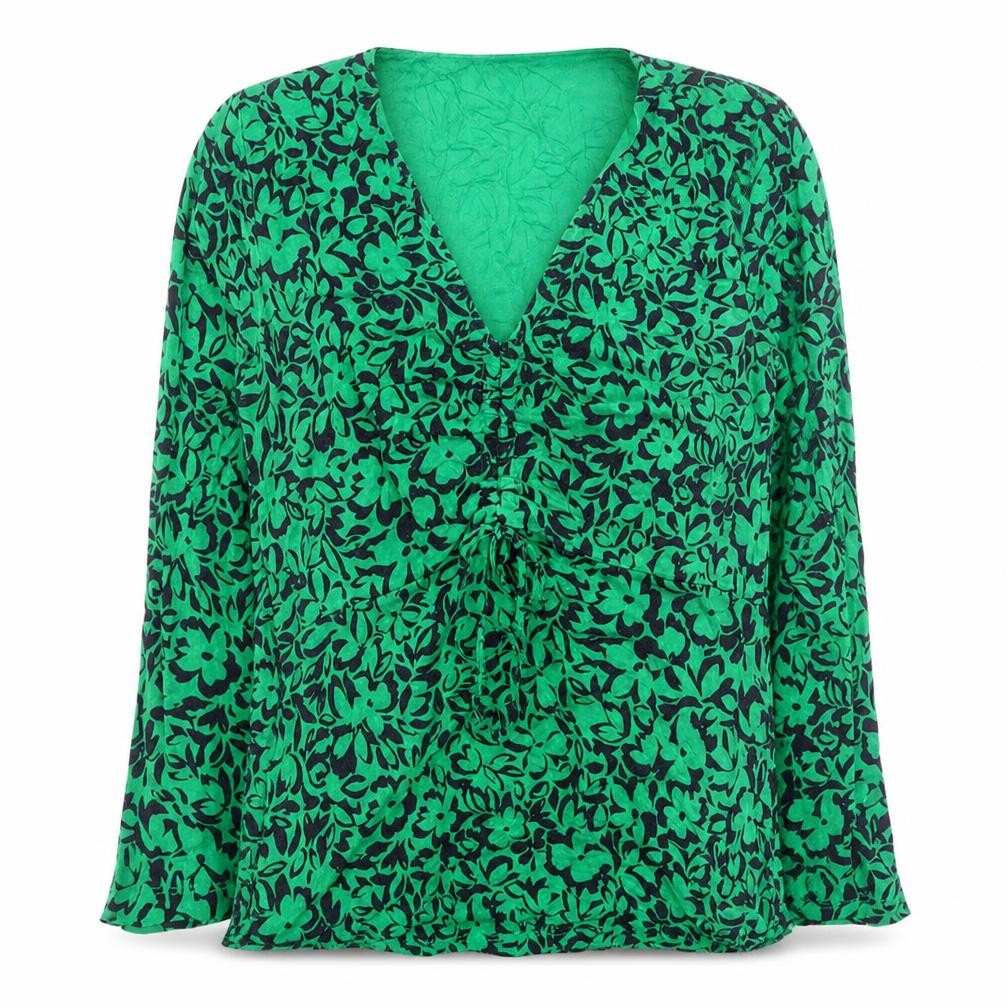 Hobbs Women Green Floral Long Sleeve Wrap Blouse Size S