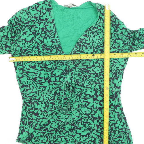 Hobbs Women Green Floral Long Sleeve Wrap Blouse Size S