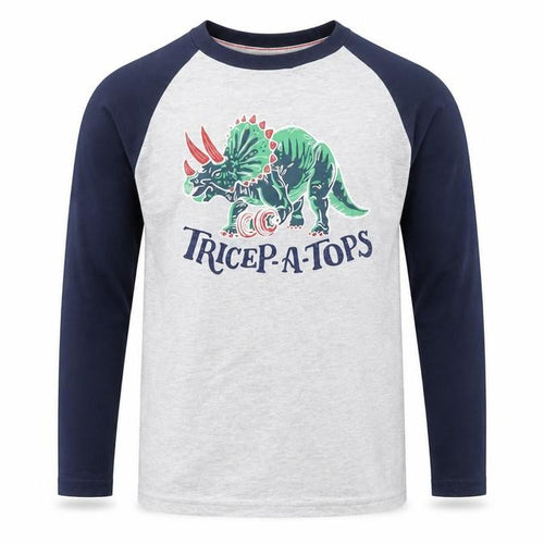 Joules Boys Grey Long Sleeve Dinosaur Tricep-A-Tops Cotton T-Shirt 9-10 Years