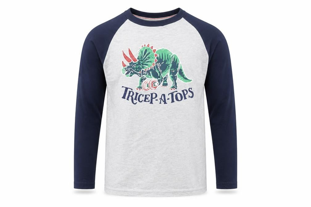 Joules Boys Grey Long Sleeve Dinosaur Tricep-A-Tops Cotton T-Shirt 9-10 Years
