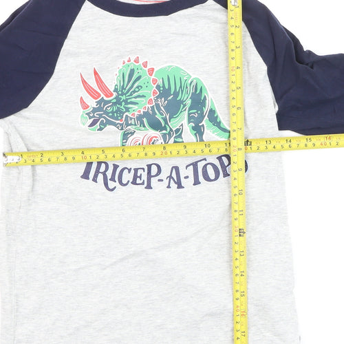 Joules Boys Grey Long Sleeve Dinosaur Tricep-A-Tops Cotton T-Shirt 9-10 Years