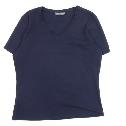 Laura Ashley Women's Blue V-Neck Cotton Short Sleeve T-Shirt Size 16