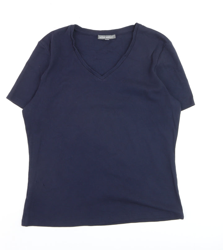 Laura Ashley Women's Blue V-Neck Cotton Short Sleeve T-Shirt Size 16