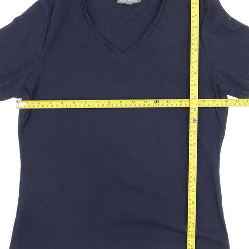 Laura Ashley Women's Blue V-Neck Cotton Short Sleeve T-Shirt Size 16