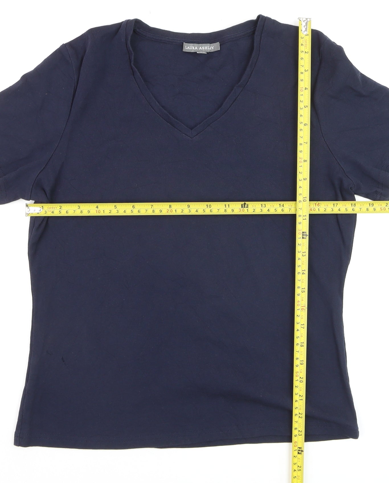 Laura Ashley Women's Blue V-Neck Cotton Short Sleeve T-Shirt Size 16