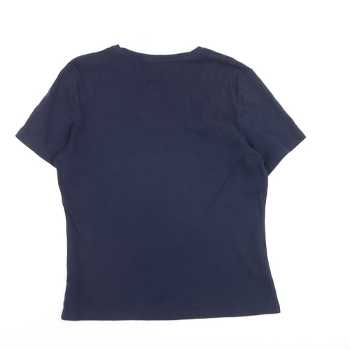 Laura Ashley Women's Blue V-Neck Cotton Short Sleeve T-Shirt Size 16