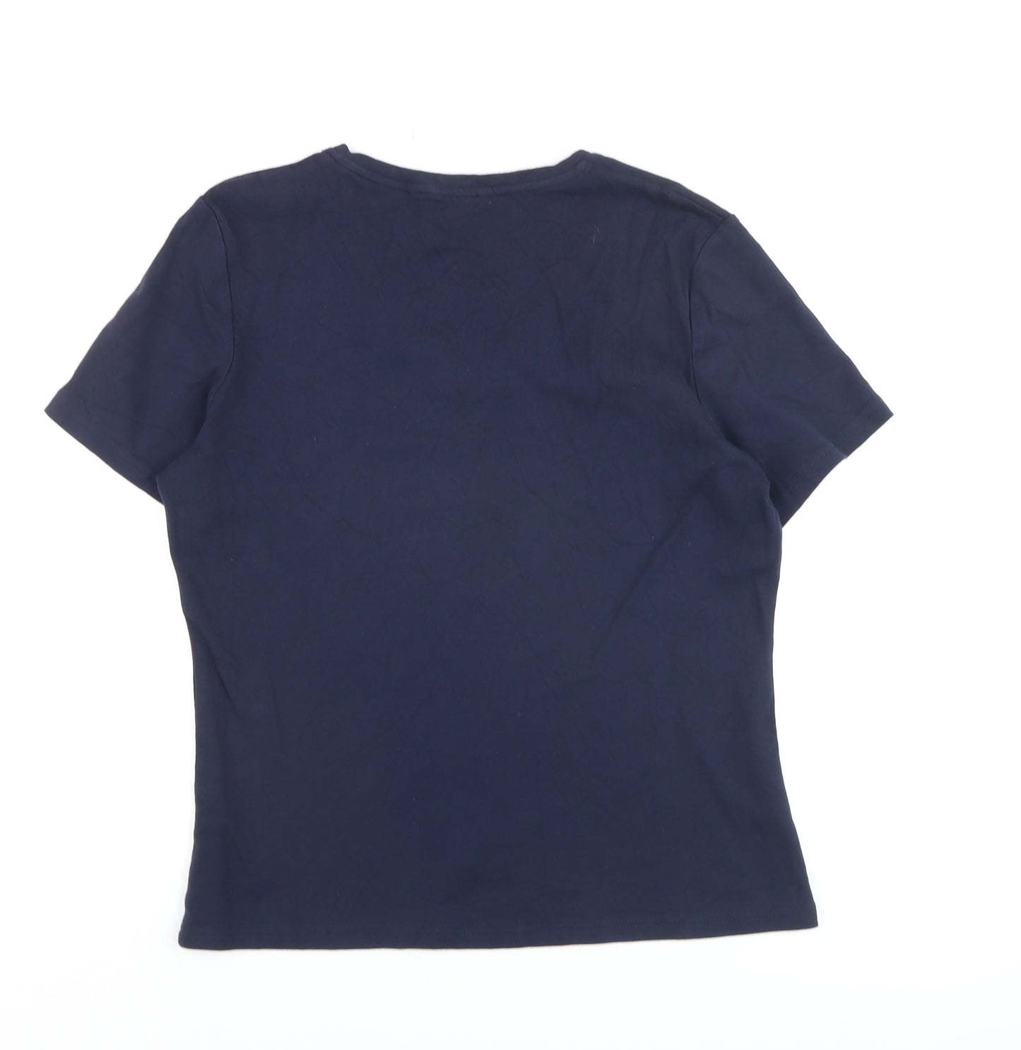 Laura Ashley Women's Blue V-Neck Cotton Short Sleeve T-Shirt Size 16