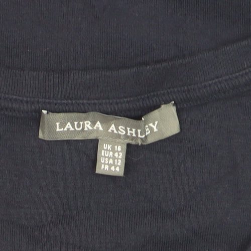 Laura Ashley Women's Blue V-Neck Cotton Short Sleeve T-Shirt Size 16