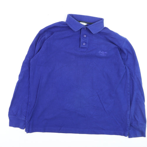 Cotton Traders Boys Blue Long Sleeve Polo Shirt M 100% Cotton