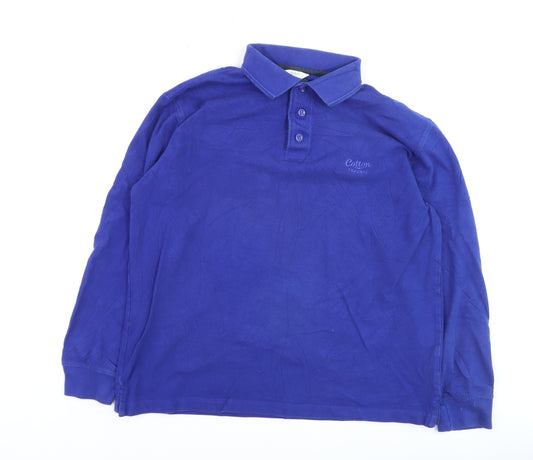 Cotton Traders Boys Blue Long Sleeve Polo Shirt M 100% Cotton