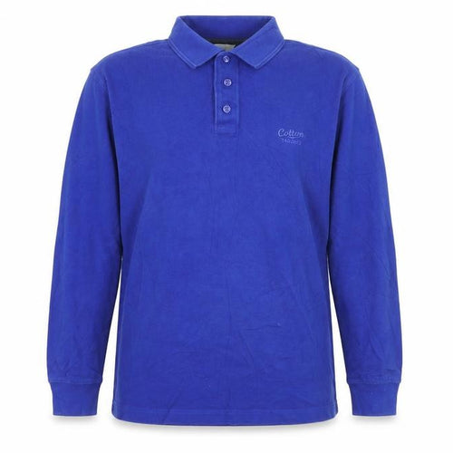 Cotton Traders Boys Blue Long Sleeve Polo Shirt M 100% Cotton