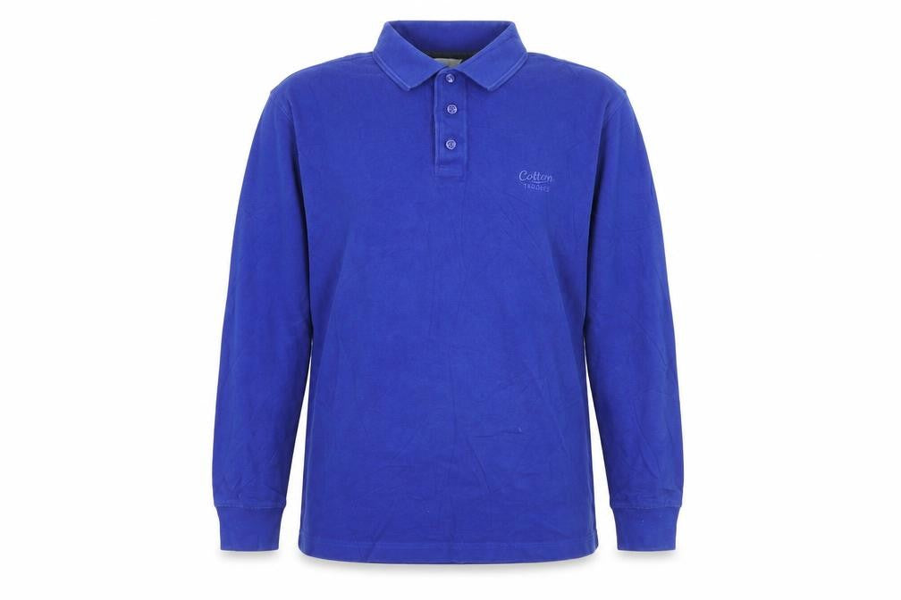 Cotton Traders Boys Blue Long Sleeve Polo Shirt M 100% Cotton