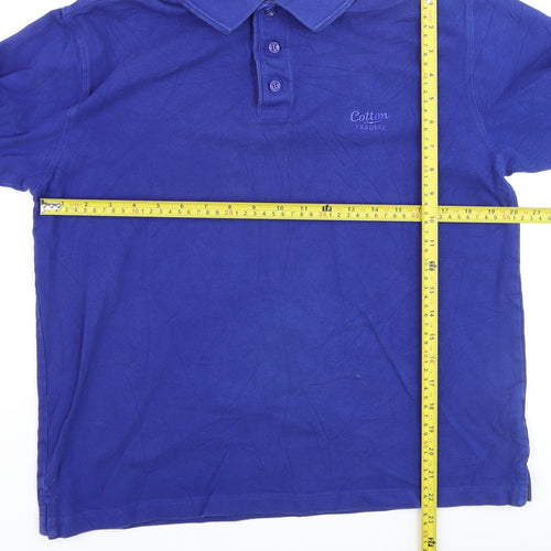 Cotton Traders Boys Blue Long Sleeve Polo Shirt M 100% Cotton