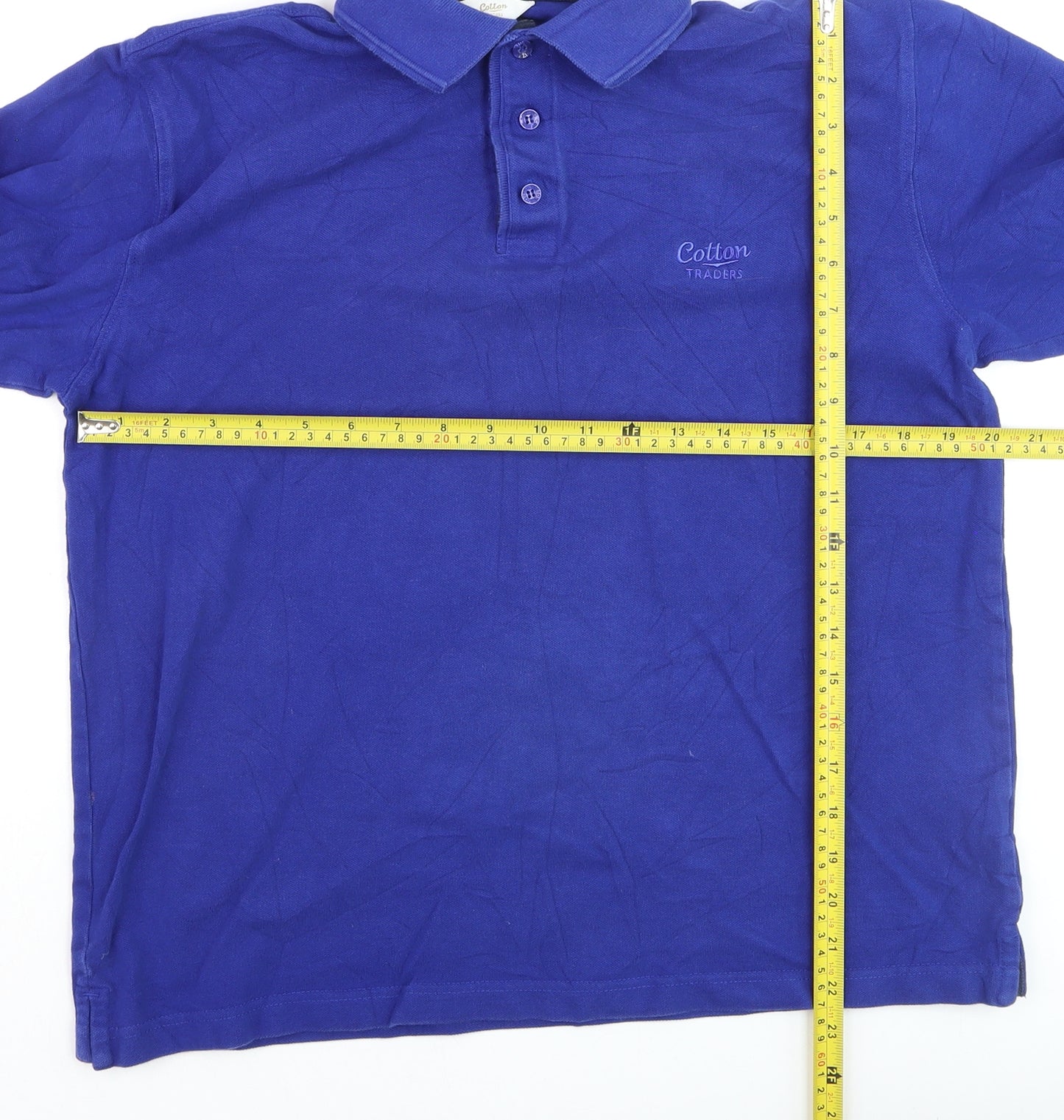 Cotton Traders Boys Blue Long Sleeve Polo Shirt M 100% Cotton