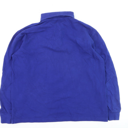 Cotton Traders Boys Blue Long Sleeve Polo Shirt M 100% Cotton