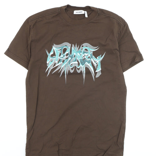 Weekday Men's Brown XS Graphic Print Crew Neck T-Shirt