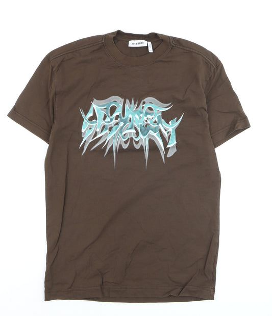 Weekday Men's Brown XS Graphic Print Crew Neck T-Shirt