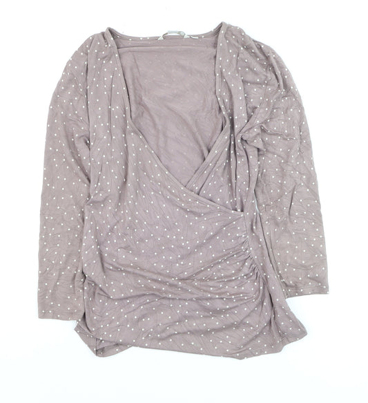 Boden Womens Brown Polka Dot Wrap Blouse Size 12 Viscose 3/4 Sleeve