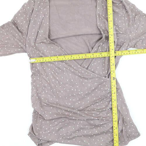 Boden Womens Brown Polka Dot Wrap Blouse Size 12 Viscose 3/4 Sleeve