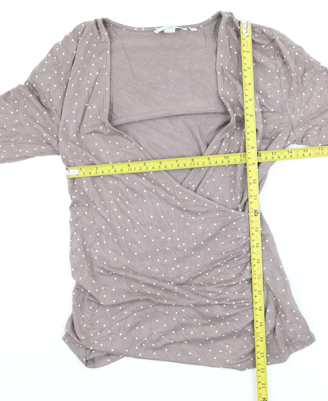 Boden Womens Brown Polka Dot Wrap Blouse Size 12 Viscose 3/4 Sleeve