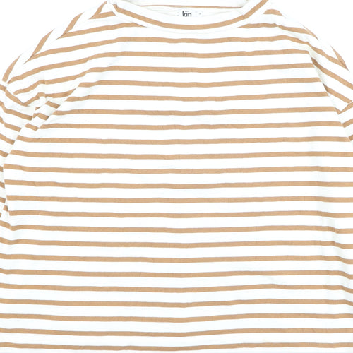 Kin by John Lewis Men's Beige White Striped Cotton Pullover Jumper M
