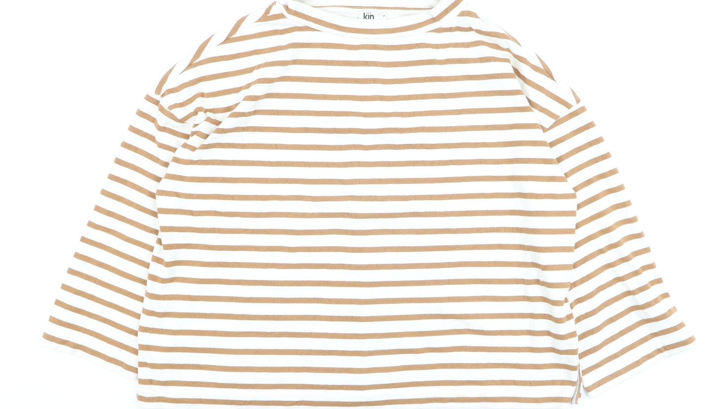 Kin by John Lewis Men's Beige White Striped Cotton Pullover Jumper M