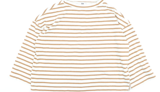 Kin by John Lewis Men's Beige White Striped Cotton Pullover Jumper M