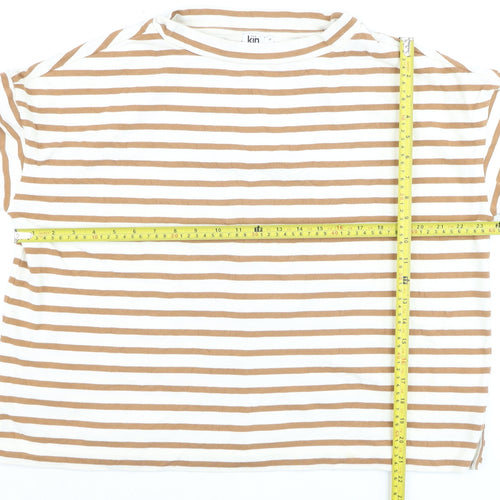 Kin by John Lewis Men's Beige White Striped Cotton Pullover Jumper M