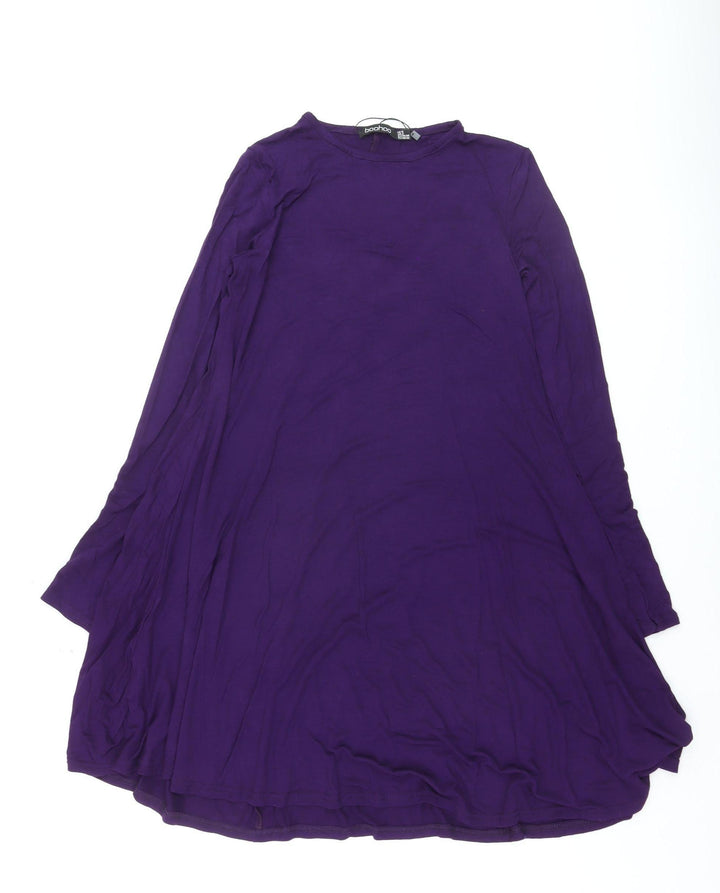 Boohoo Women Purple A-Line Long Sleeve Jersey Dress Size 6