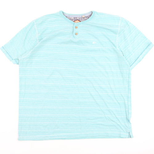 Mantaray Men's Blue Henley Short Sleeve Striped T-Shirt Size L