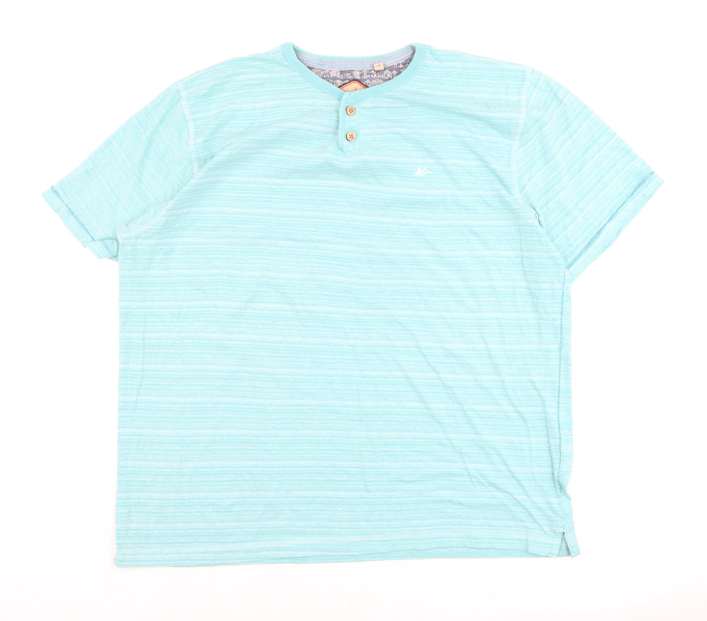 Mantaray Men's Blue Henley Short Sleeve Striped T-Shirt Size L