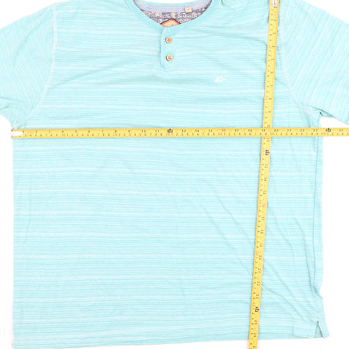 Mantaray Men's Blue Henley Short Sleeve Striped T-Shirt Size L