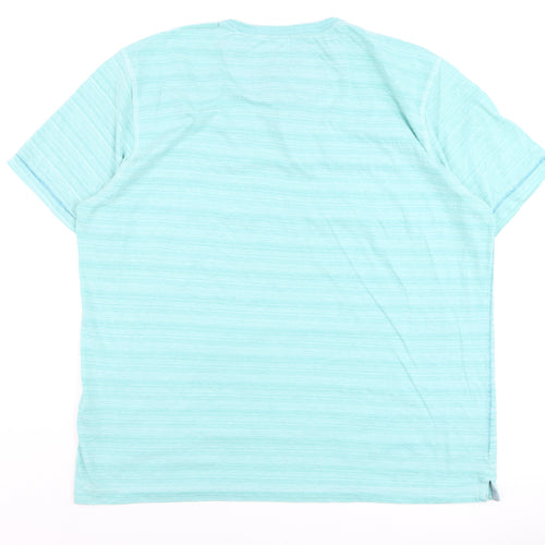 Mantaray Men's Blue Henley Short Sleeve Striped T-Shirt Size L