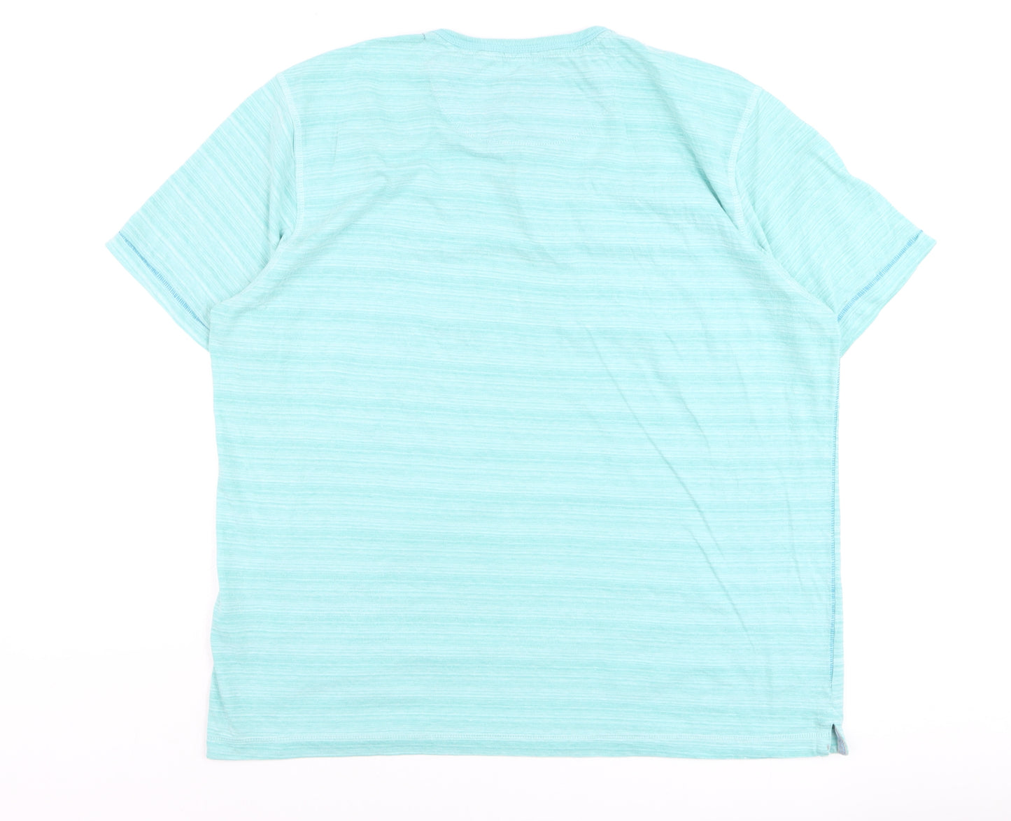 Mantaray Men's Blue Henley Short Sleeve Striped T-Shirt Size L
