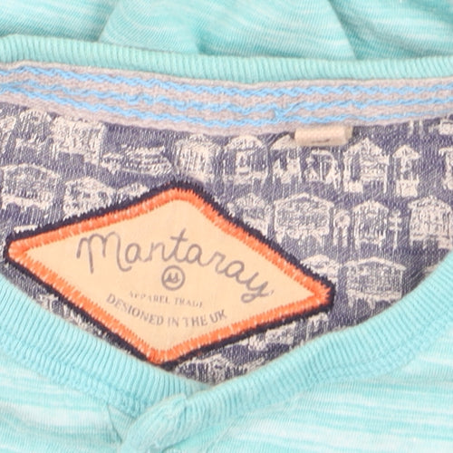 Mantaray Men's Blue Henley Short Sleeve Striped T-Shirt Size L