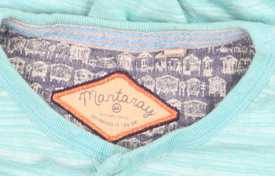 Mantaray Men's Blue Henley Short Sleeve Striped T-Shirt Size L