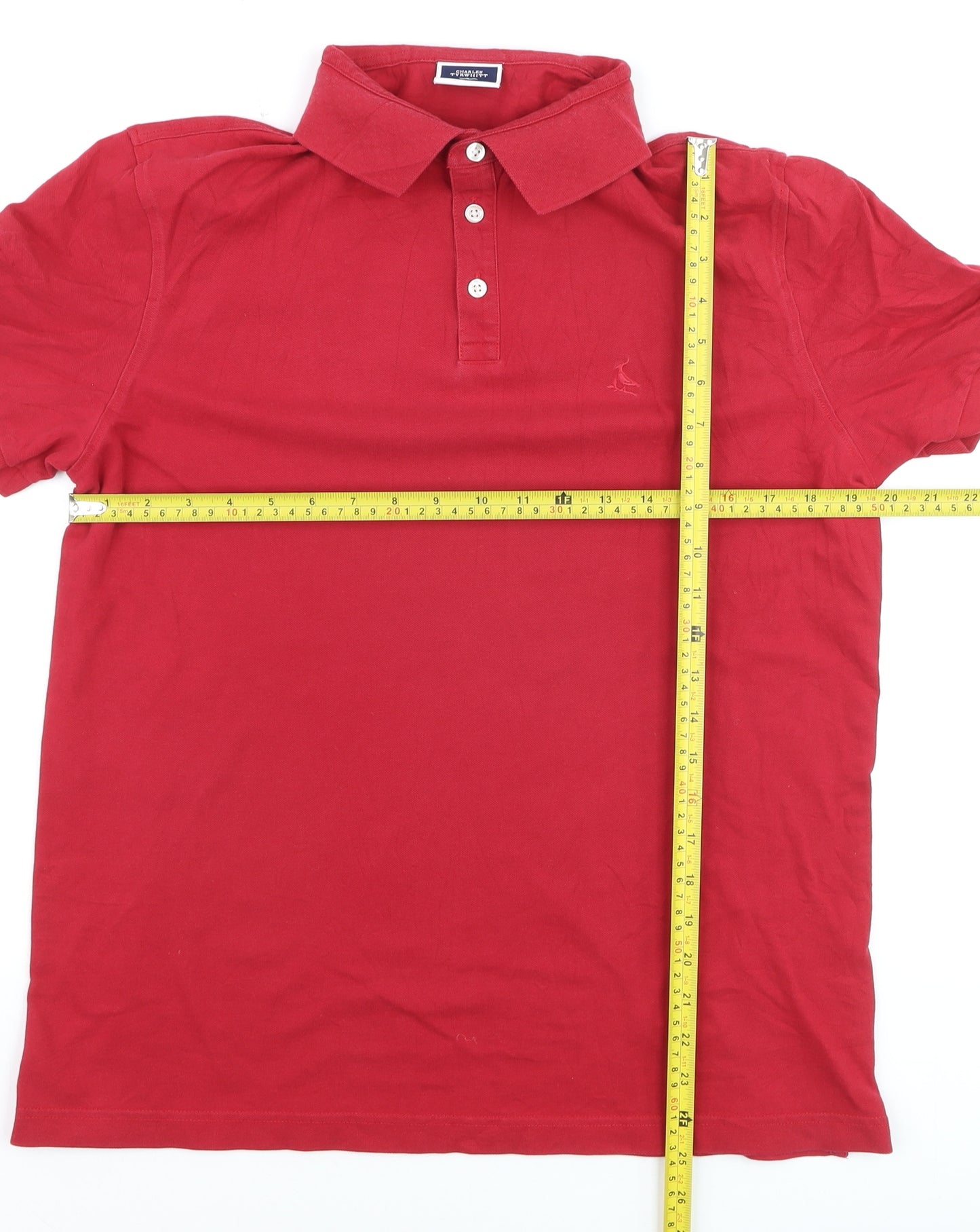 Charles Tyrwhitt Men's Red Cotton Stretch Polo Shirt Medium