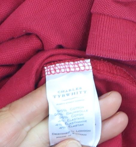 Charles Tyrwhitt Men's Red Cotton Stretch Polo Shirt Medium