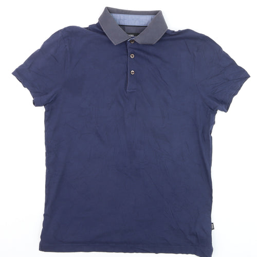 BOSS Mens Blue Slim Fit Cotton Polo Shirt M Short Sleeve Collared