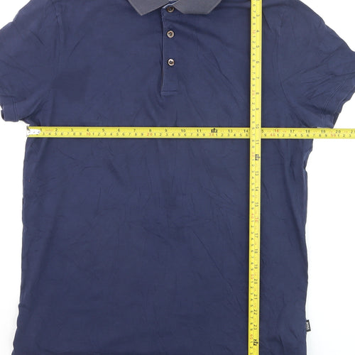 BOSS Mens Blue Slim Fit Cotton Polo Shirt M Short Sleeve Collared