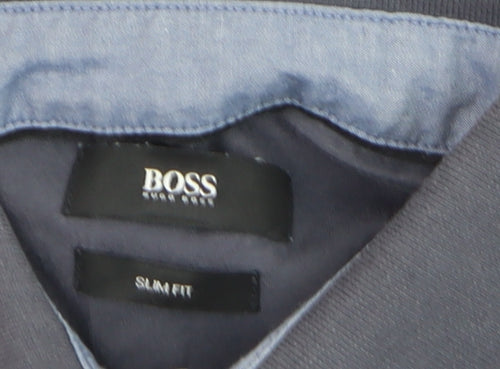 BOSS Mens Blue Slim Fit Cotton Polo Shirt M Short Sleeve Collared