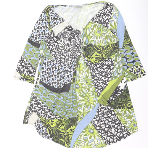 Wallis Womens Multicoloured V-Neck Tunic Blouse XL 3/4 Sleeve Jersey Top