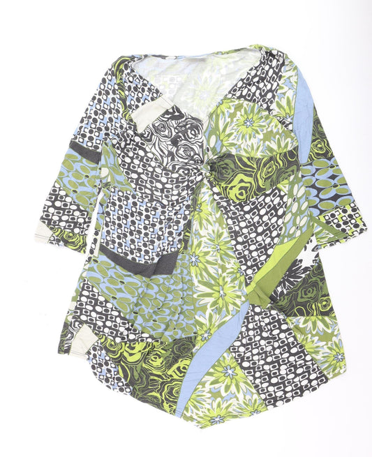 Wallis Womens Multicoloured V-Neck Tunic Blouse XL 3/4 Sleeve Jersey Top